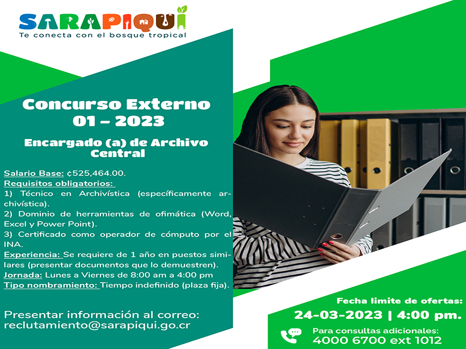 CONCURSO EXTERNO 01-2023 ENCARGADO(A) DE ARCHIVO CENTRAL